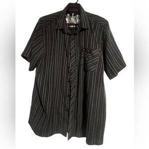 Drill Clothing Company Men's Large Black Striped Button-Up Casual Short Sleeve